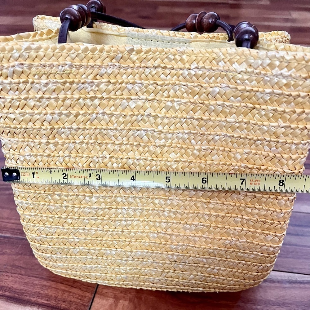 Vintage Yellow Wheat Straw Woven Purse Boho Beaded Resortwear - Picture 8 of 11